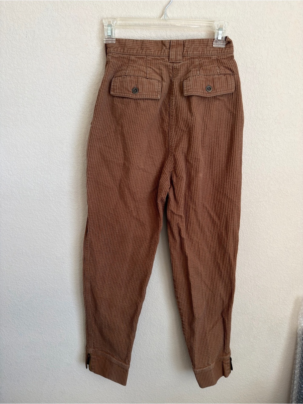 Vintage 80s Together High Waist Pleated Cuffed Brown Striped Cotton Trousers 4 - Picture 10 of 14
